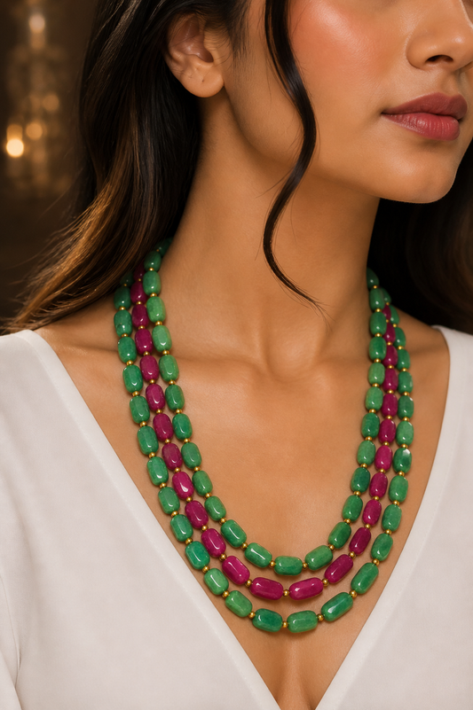Rivana Ruby Emerald Beaded Necklace