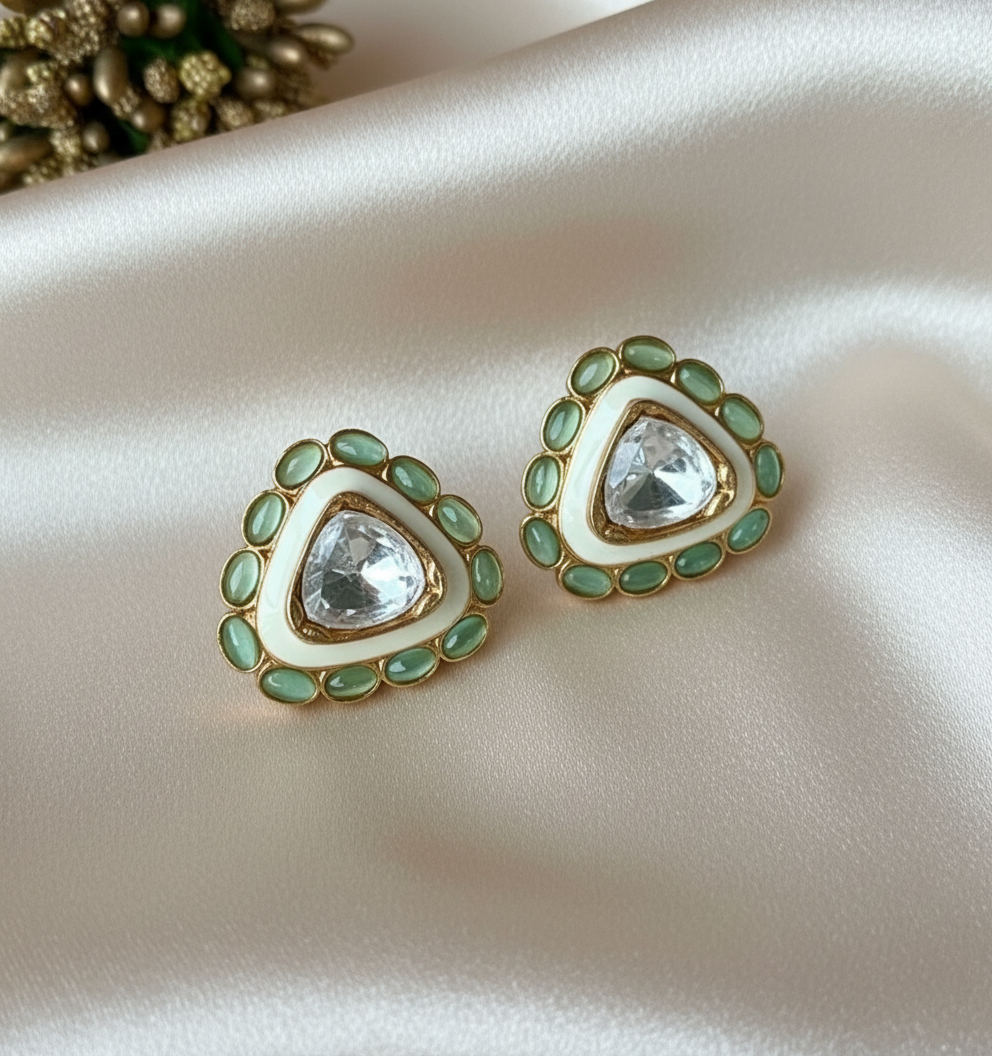Mint Enamel Trillium Kundan Tops