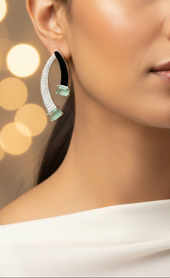 Veyla Mint & Noir American Diamond Earrings