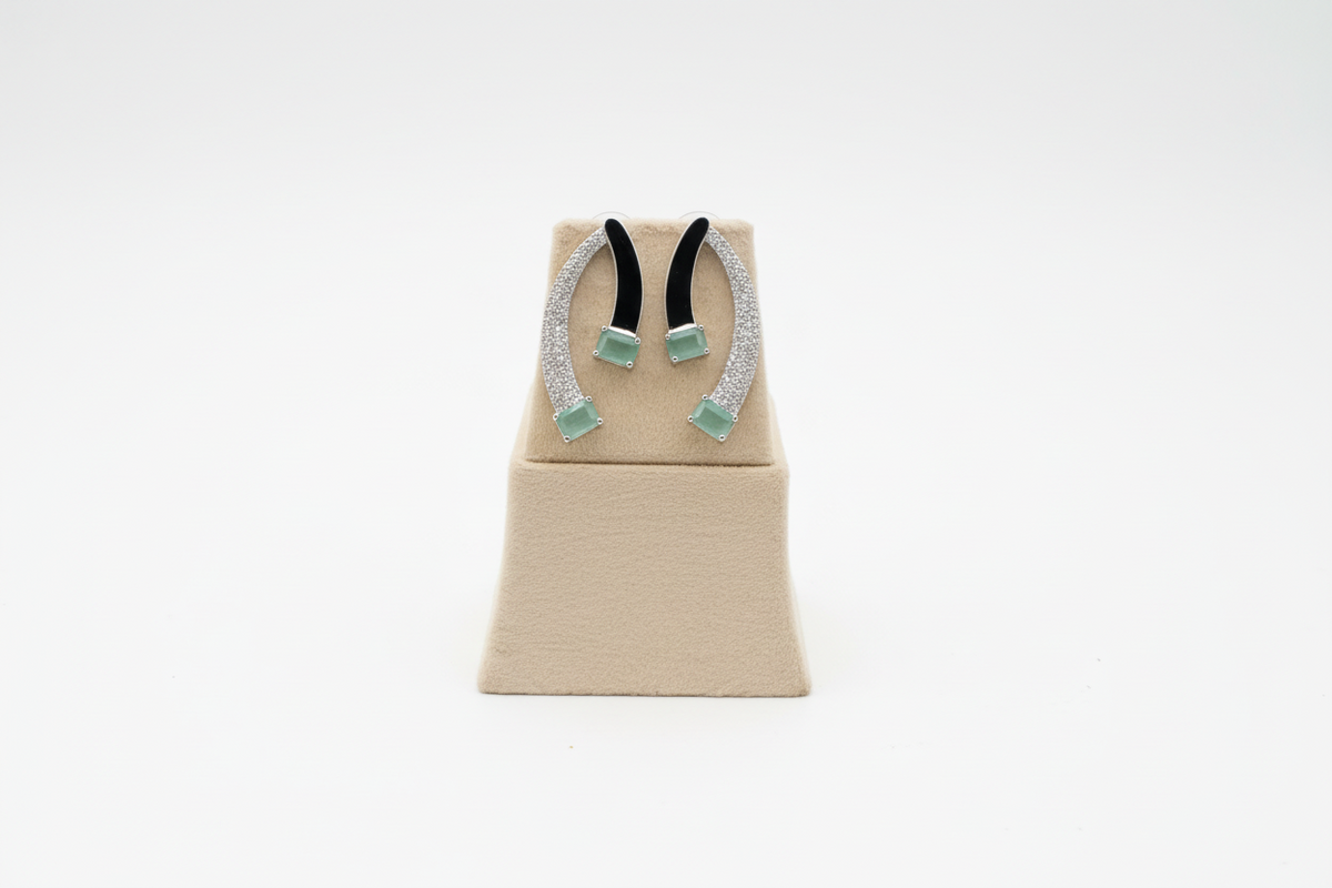 Veyla Mint & Noir American Diamond Earrings