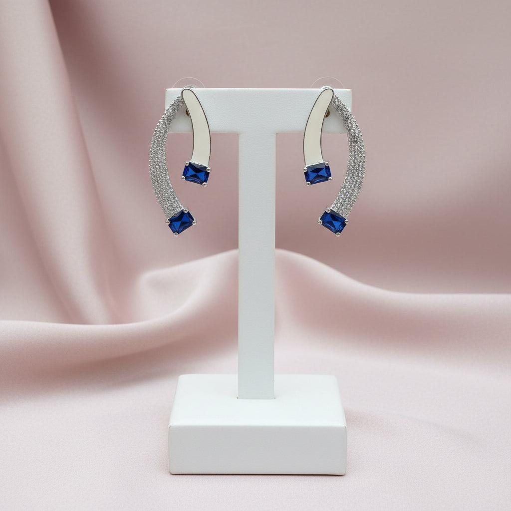 Veyla Navy & Ivory American Diamond Earrings