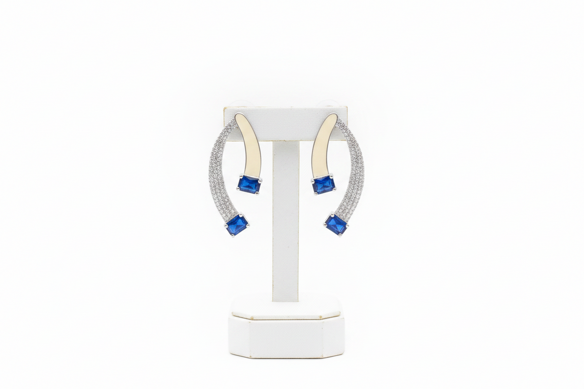 Veyla Navy & Ivory American Diamond Earrings