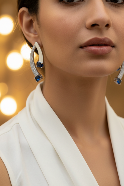 Veyla Navy & Ivory American Diamond Earrings