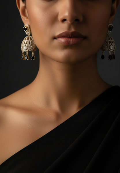 Noiré Black American Diamond Jhumkas