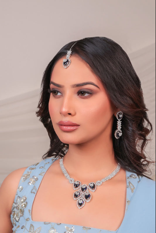 Blue Sapphire Azarine American Diamond Jewellery Set