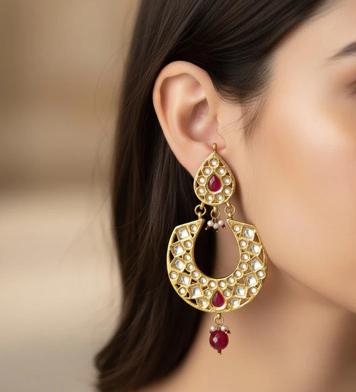 Ruhani Ruby Red Kundan Chandbali Earrings