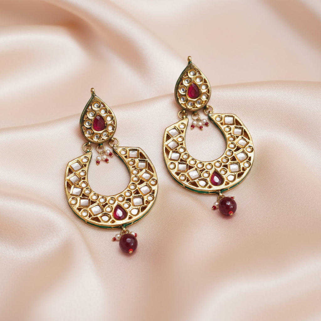 Ruhani Ruby Red Kundan Chandbali Earrings