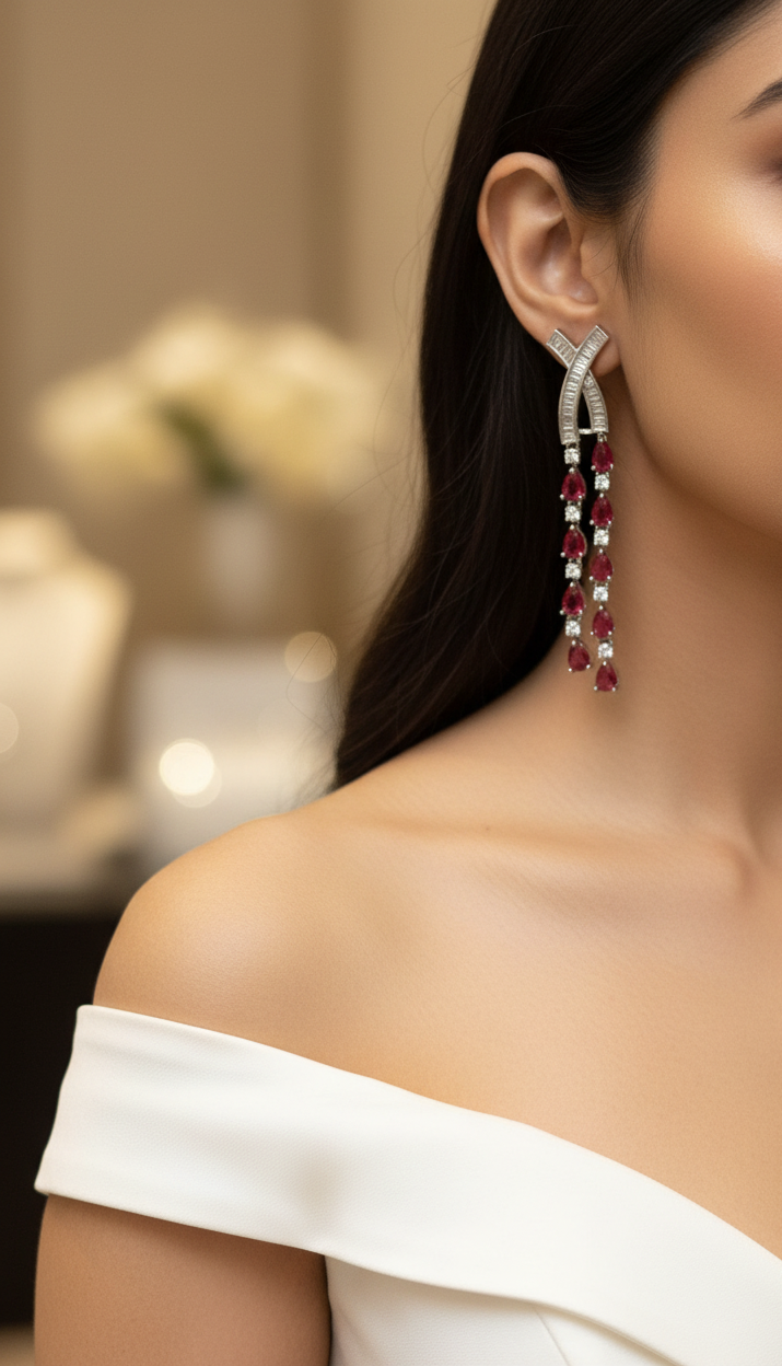 Viora Deep Fuchsia American Diamond Earrings