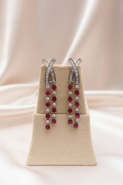 Viora Deep Fuchsia American Diamond Earrings