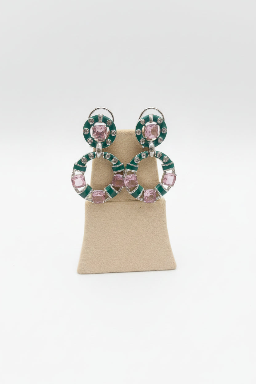 Mireya Blush & Emerald Statement Earrings