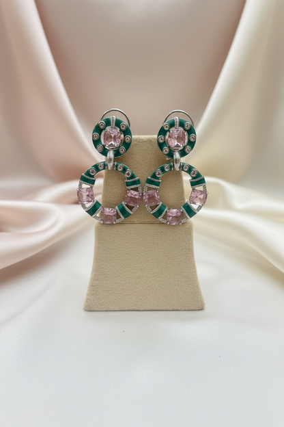 Mireya Blush & Emerald Statement Earrings