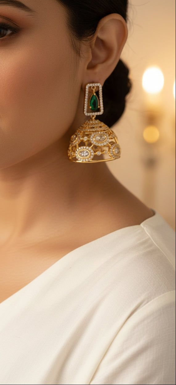 Ruhani Emerald Polki Jhumkas
