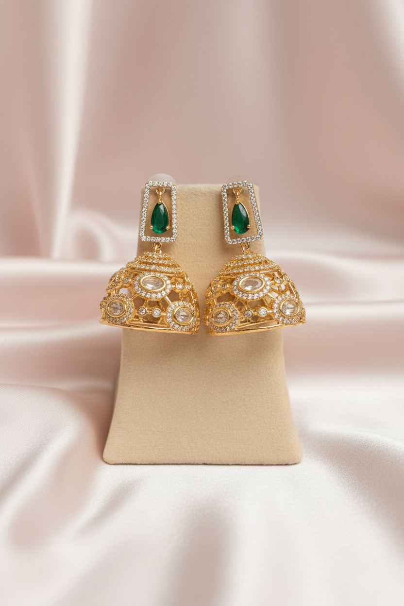 Ruhani Emerald Polki Jhumkas