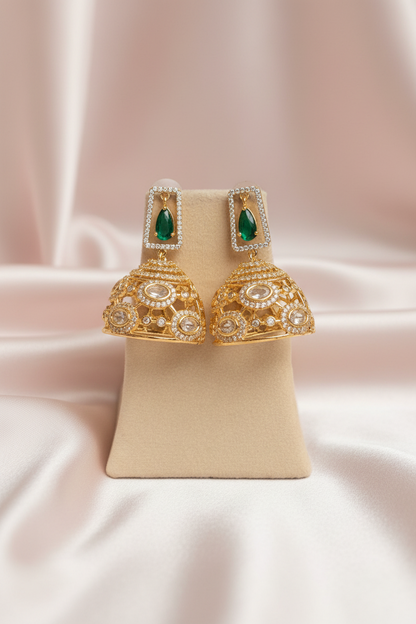 Ruhani Emerald Polki Jhumkas