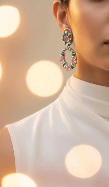 Mireya Blush & Emerald Statement Earrings