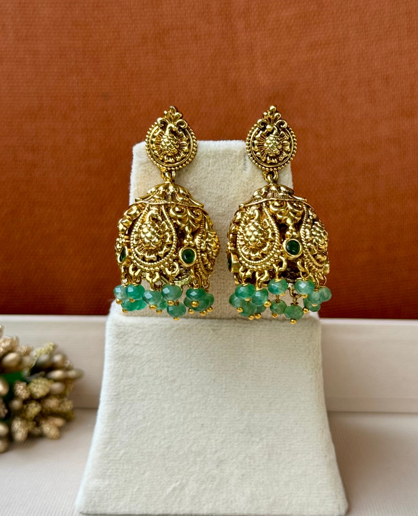 Amara Green Nakshi Jhumkas