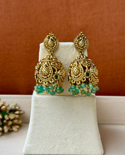 Amara Green Nakshi Jhumkas