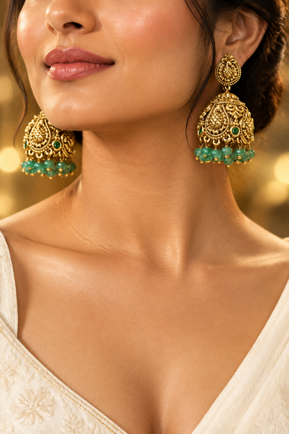 Amayra Green Nakshi Jhumkas