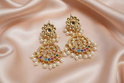 Rangrez Multicolour Kundan Chandbali Earrings