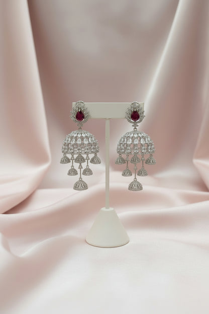 Ruhira Ruby American Diamond Jhumkas