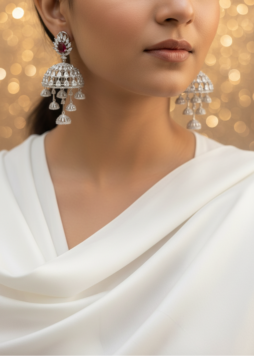 Ruhira Ruby American Diamond Jhumkas