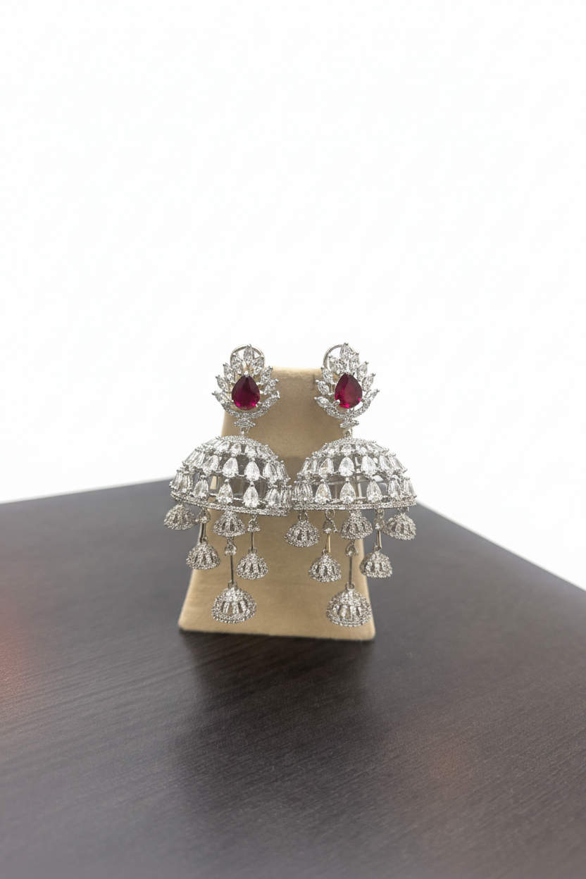 Ruhira Ruby American Diamond Jhumkas