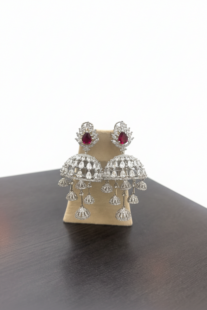 Ruhira Ruby American Diamond Jhumkas