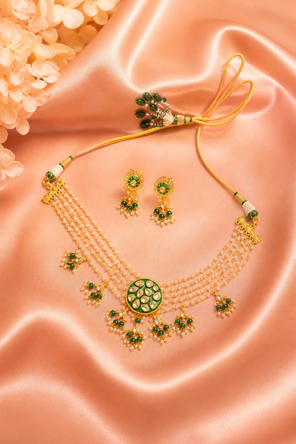 Zaria Emerald Pearl Kundan Choker Set