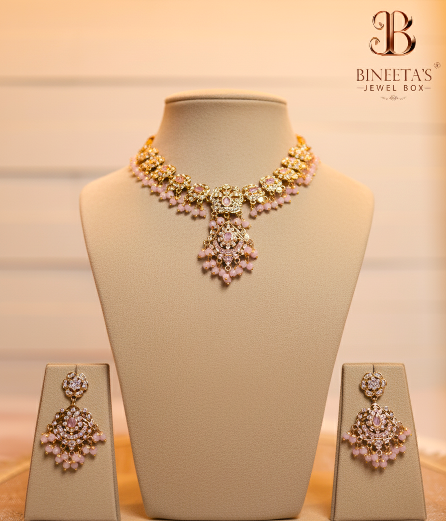 Blush Pink Jadau Jewellery Set