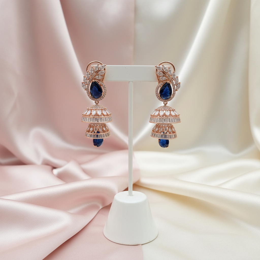 Zafira Sapphire American Diamond Jhumkas