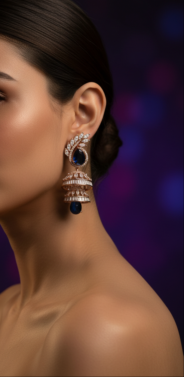 Zafira Sapphire American Diamond Jhumkas