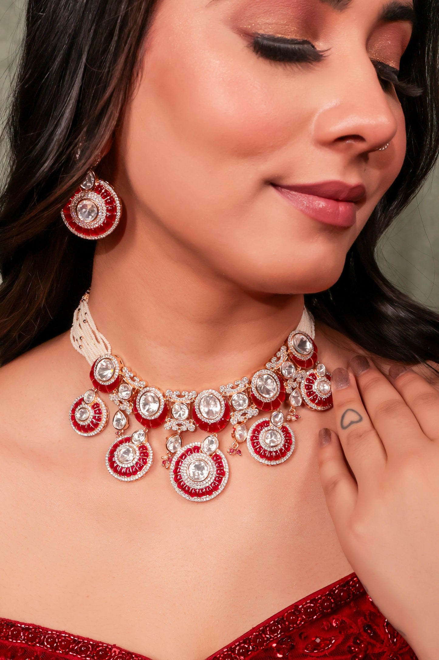 Red Zohra Kundan Necklace Set