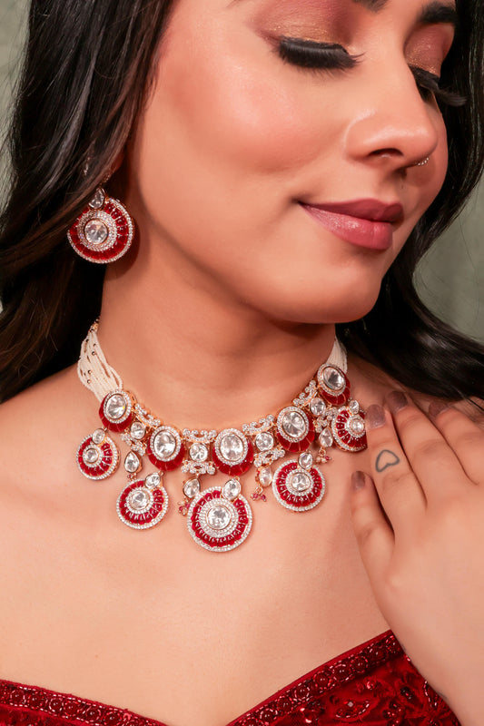 Red Zohra Kundan Necklace Set